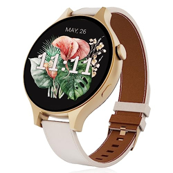 Vibez by Lifelong Smart Watch for Women 1.28  AMOLED Always on Display, Bluetooth Calling, Voice Assistance, 60Hz Refresh Rate, 600 NITS, Health Tracker, Leather & Silicone Straps (Glam Series)