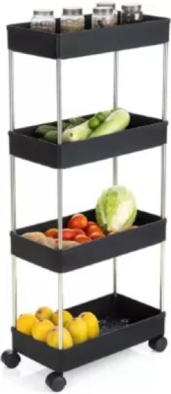 HUMBLE KART Popular 4 Layer Portable Modern Trolly Plastic Fruit & Vegetable Basket(Black)