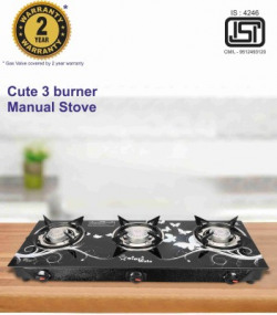 Sigri-wala Surya ISI Certified Toughened Glass Door Step Warranty Stainless Steel, Glass Manual Gas Stove(3 Burners)