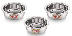 NIRLON Stainless Steel Solid Curve Shaped Bowl Set/Wati/Katori Set of 3, 150ml