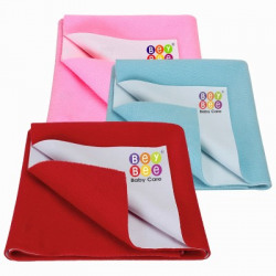 BeyBee Baby Bed Protector Sheet, Baby Waterproof Sheet, Baby Dry Sheet Pack Of 3(Red, Sea Blue, Pink)