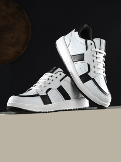 Mast & Harbour Men White & Black Colourblocked Comfort Insole Basics Sneakers