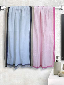 Athom Living Light Weight Cotton Premium Waffle Border Bath Towel 75x150 cm Pack of 2
