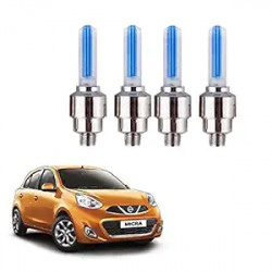 Kandid 4 Pcs - Blue Led Flash Tyre Wheel Valve Cap Light Safety Light with Built-in Motion Sensor Led for Nissan Micra