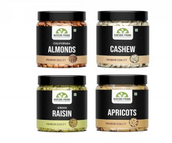 Nature Prime Fresh and Healthy Premium Raw Nuts Dry Fruits Combo Pack of Almond, Cashew, Raisin, Apricot Jar Pack (200g * 4) 800G