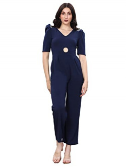 Selvia Women's Lycra Knitted Regular Fit Jumpsuit(273TKN6091-S_Navy Blue)