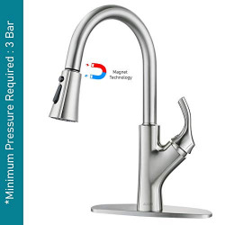 ALTON TSL18075 Zinc Single Lever Sink Mixer With 3 Flow Pull-Down Sprayer, Brushed Nickel Finish