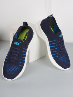 HRX by Hrithik Roshan Men Navy Blue Striped Contrast Sole Slip On Sneakers