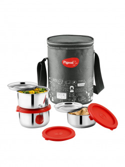 Pigeon Nutri Fresh 3 Pcs Stainless Steel Double Walled Insulated Tiffin Box With Bag