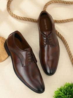 INVICTUS Men Brown Solid Leather Formal Derby Shoes
