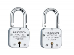 HINDSON Small Lock Atoot 50mm with 3 Key, Atoot 50 Steel Double Locking, 7 Lever Padlock for Door, Gate, Shutter (Finish Silver) (Atoot 50mm Pack 2)