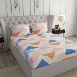 TRIDENT 120 TC Microfiber Double Geometric Flat Bedsheet(Pack of 1, Sundae)