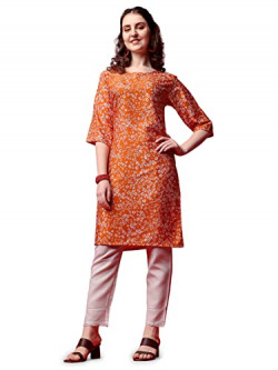 LookMark Women's Crepe Orange Straight Stitched Kurti || Kurta (K1107-L)