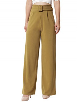 KOTTY Women Regular Length Honey Brown Solid Trousers(Honey Brown,34)