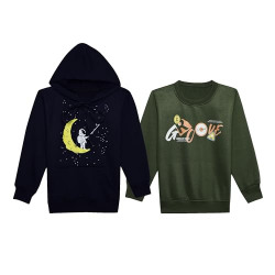 VIMAL JONNEY Multicolor Printed Hooded Cotton Fleece Sweatshirt for Kids (Pack of 2)-VIMAL40203