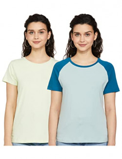 Amazon Brand - Symbol Women's Regular T-Shirt (SYMSS22WTE709_Ether & Lime Green S)