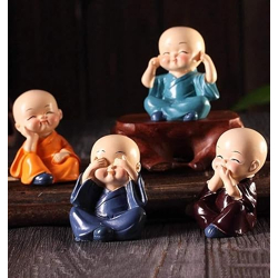 SATYAM KRAFT 1 Set Monk Buddha Miniature Set for Unique Gift, Home Decor, Christamas Gift, Bedroom, Living Room, Decor,Wedding,Showpiece,Gifts Figurines and Decoration Items (Multicolor)(5x3.5 cm)