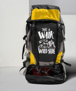 Trunkit High Quality Water Resistance Trekking Hiking Travel Bag With Shoe Compartment Rucksack  - 55 L(Black, Yellow)