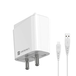Portronics Adapto 41 M 2.4A 12w Fast Charging Adaptor with 1M Micro USB Charging Cable, Single Port Wall Charger for iPhone 11/Xs/XS Max/XR/X/8/7/6/Plus, iPad Pro/Air 2/Mini 3/Mini 4(White)
