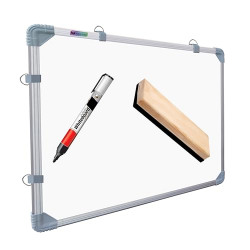 Eduway 2x3 Feet Kunj Non-Magnetic Double-Sided White Board and Chalkboard Combo with 1 Marker and 1 Duster | Ideal Use for Home, Office, with Sliding Hanging Clips, Robust Aluminum Frame (89x59 Cms)