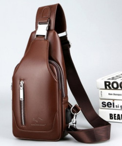 WXR Brown Shoulder Bag Stylish Trendy Earphone Hole USB Slot Cross-Body
