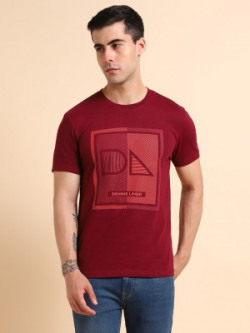 Dennis Lingo Printed Men Round Neck Maroon T-Shirt