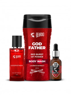 BEARDO Men Godfather Grooming Combo- Beard Oil 15ml + Body Wash 200ml + Eau de Parfum 50ml