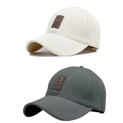 SELLORIA Brand Soft Cotton Adjustable Unisex Cap for Men and Women Freesize Baseball Caps (Pack of 2) (Gray,White)