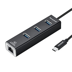 Honeywell 4-in-1 Type C 3.1 to USB 3.0 with RJ45 Gigabit Ethernet Adapter, 5GBPS Transfer Speed, 3x3.0 USB Ports, 1Gbps Bandwidth, Universally Compatible with Type C MacBooks, laptops, PCs, Tablets
