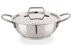 NIRLON Deluxe Stainless Steel Deep Kadai with Steel Lid, Induction Friendly, Impact Bonded Tri-ply Bottom 20cm | 1.8 Liter