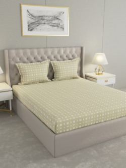 Raymond Home 104 TC Cotton Double Geometric Flat Bedsheet(Pack of 1, Green)