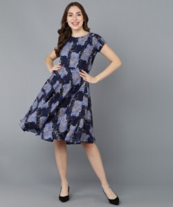 HIVA TRENDZ Women Fit and Flare Light Blue, Dark Blue Dress