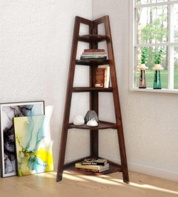 MAMTA DECORATION Sheesham Wood 5 Tier Corner Wall Shelf for Living Room(Honey Teak Brown)