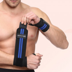 HealthHike Cotton Wrist Support Band/Wraps with Thumb Loop for Gym, Weight Lifting & Workout Wrist Support(Blue, Black)