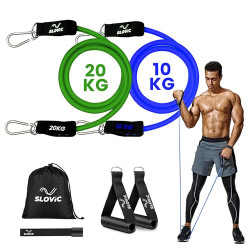 SLOVIC Resistance Tube (1 Year Warranty) with 30+ Exercise E-Guide & Foam Handle, Suitable for Home and Gym for Men and Women, Multipurpose Resistance Tube Band (Green 20kg + Blue 10kg)