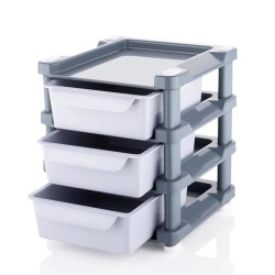 Black Olive Mini Desk Organizer Drawer - 3 Layer Multipurpose Plastic Modular Storage Organizer Box, Foldable Space Saver Rack for Home, Office, Hospital, for Cosmetic & Make-Up Organizers (Gray)