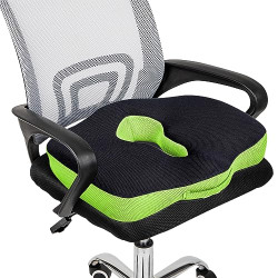 Sleepsia Advance Orthopedic Coccyx Seat Cushion/Pillow with Memory Foam for Sciatica, Tailbone and Back Pain Relief (Black/Green)