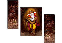 SAF Wood Sanfjm31263 Ganesha Modern Art Uv Textured Self Adhesive Painting (Set Of 3, 18  X 12 , Multicolor)