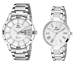 ADAMO Couple Combo White Dial Men's & Women's Watch A814SM01-2480SM01