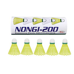 NONGI 200 Plastic Badminton Shuttlecock Pack of 5 (Yellow) for Indoor Outdoor Badminton Sports