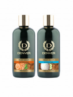 Denver Set of 2 Body Wash - Refreshing Vitamin C & Hydrating + 1 White Loofah - 325ml Each