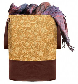 Kuber Industries Round Laundry Basket For clothes|Non Woven Laundry Bag|Metalic Print Foldable Toy Storage Organizer|Reinforced Handle With Sturdy Base 45 LTR (Brown)