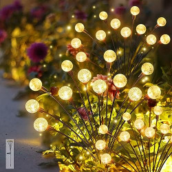Homehop Garden Solar Light 8 led Swaying Crystal Ball Firefly Flickering Outdoor Waterproof Decorative lamp for Pathway & Home Decor Warm White Auto On/Off,(65cm)
