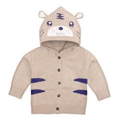 Bold N Elegant Kids Jungle Animal Warm Wool Knitted Front Open Hoodie Sweater Cardigan for Infant Toddler Baby Boys & Girls (1-2 Years, Beige)