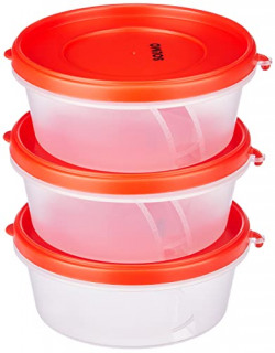 Amazon Brand - Solimo Nestable & Stackable Polypropylene Container Set, Round, 500 ml, Set of 3, Red