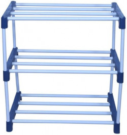 MEZIRE Open 3L Stand Collapsible Shoe Stand (Blue,White 3 Shelves) Metal, Plastic Shoe Stand(Blue, 3 Shelves, DIY(Do-It-Yourself))