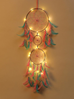 DULI Blue & Pink Dream Catcher With Lights & Feather