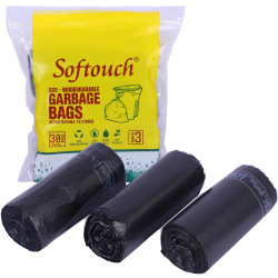 Softouch Garbage Bags (Black, Small, 17 x 19 Inches) - 30 Bags/Roll, 90 Count - Pack of 3 | Durable Plastic Trash Bags for Home