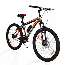 Leader Beast MTB 26T Hybrid Cycle with Front Suspension and Front Disc Brake Mountain Bicycle Without Gear Single Speed for Men - Matt Black. Ideal for 10 + Years