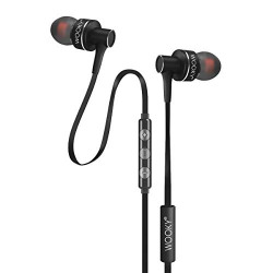 WOOKY Bass-10 in-Ear Wired Earphones with Mic & Volume Controller, Powerful Stereo Bass, Noise Isolation Technology and Earphone Clip (Carbon Black  Carry Case Included)